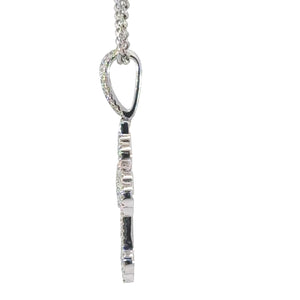 14k White Gold Solid Cross Pendant with Round and Baguette Diamond and Chain Set