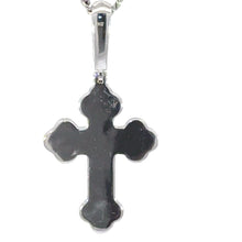 Load image into Gallery viewer, 14k White Gold Solid Cross Pendant with Round and Baguette Diamond and Chain Set