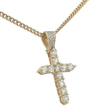 Load image into Gallery viewer, 14k Gold Cross Pendant with Extra Large Round Diamonds and Gold Cuban Link Chain Set