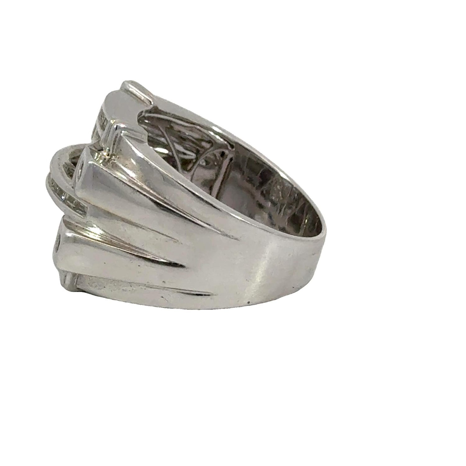 14k White Gold and Diamond Men's Ring with Princess and Baguette Cuts