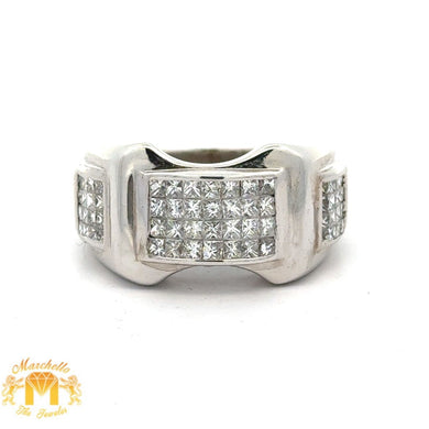 14k White Gold Men's Ring with Princess Cut Diamonds