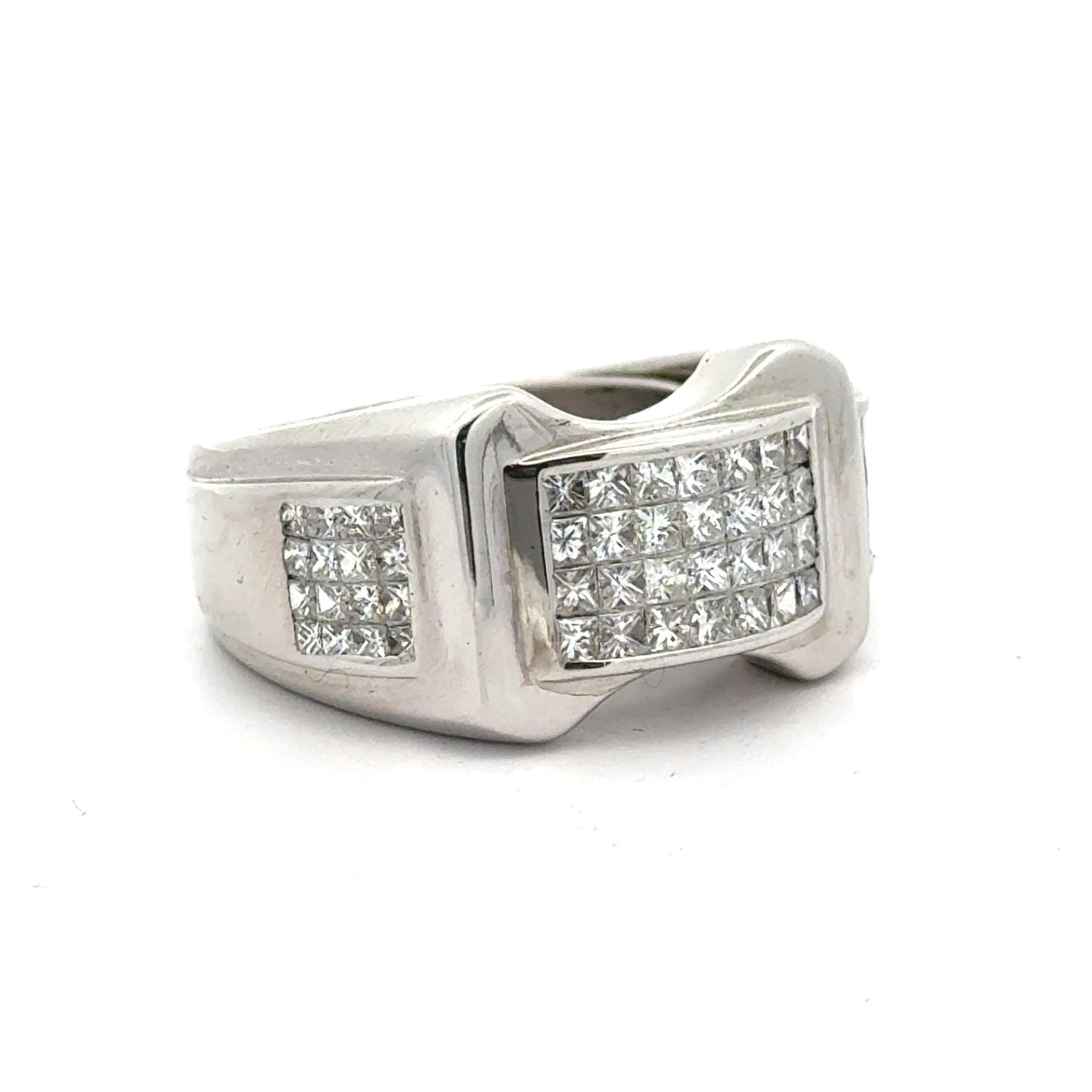 14k White Gold Men's Ring with Princess Cut Diamonds