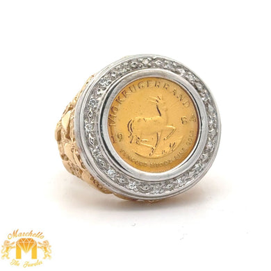 14k Gold Men’s Cake Diamond Ring with 22k Coin