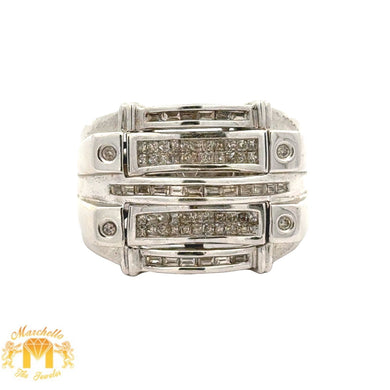 14k White Gold and Diamond Men's Ring with Princess and Baguette Cuts