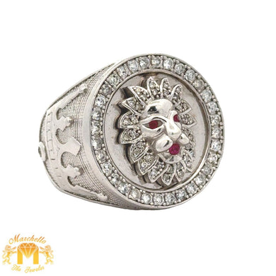 14k White Gold and Diamond Men's Lion Ring