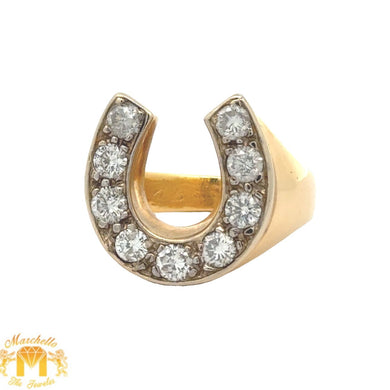14k Horse-shoe Yellow Gold Men's Ring with XL Round Diamonds