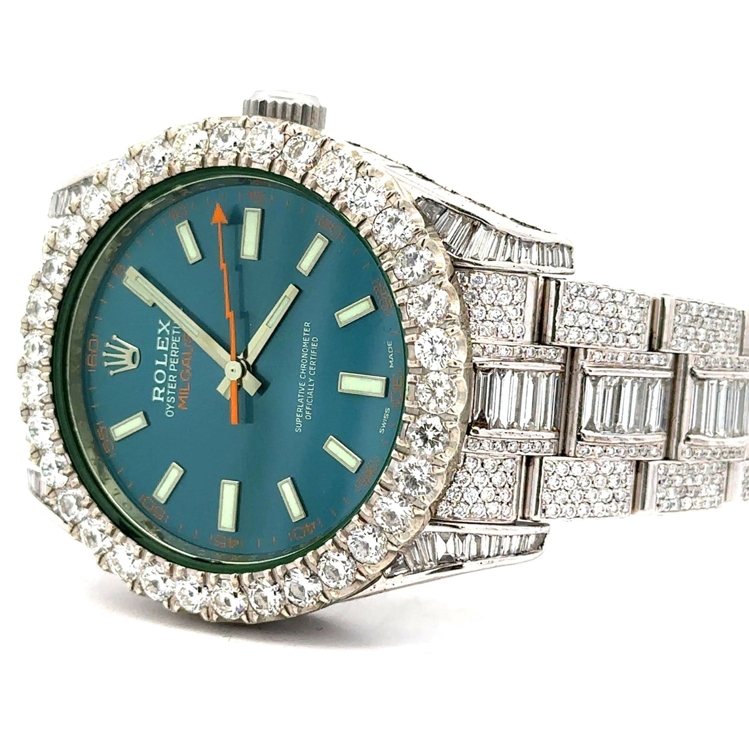 Iced out 40mm Rolex Diamond Watch with Stainless Steel Oyster Bracelet