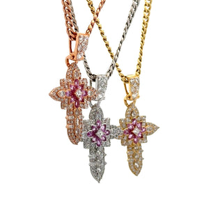 18k gold and diamond Cross Pendant and 14k gold Cuban chain (choose your color)