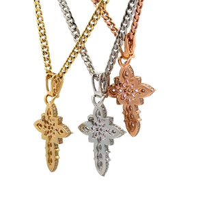 18k gold and diamond Cross Pendant and 14k gold Cuban chain (choose your color)