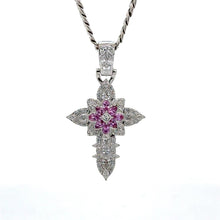 Load image into Gallery viewer, 18k gold and diamond Cross Pendant and 14k gold Cuban chain (choose your color)