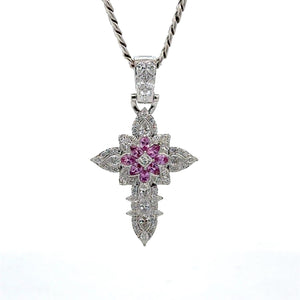 18k gold and diamond Cross Pendant and 14k gold Cuban chain (choose your color)