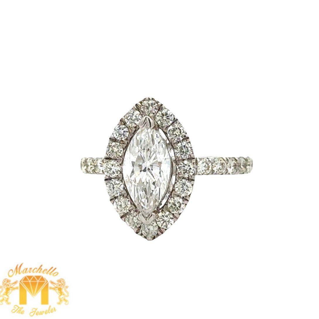 18k white gold and diamond Engagement Ring with marquise and round diamonds