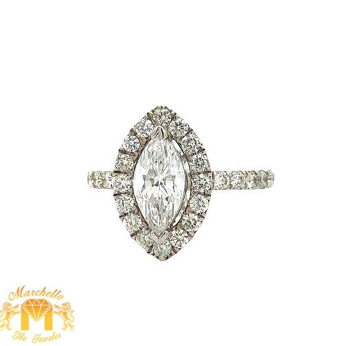 18k white gold and diamond Engagement Ring with marquise and round diamonds
