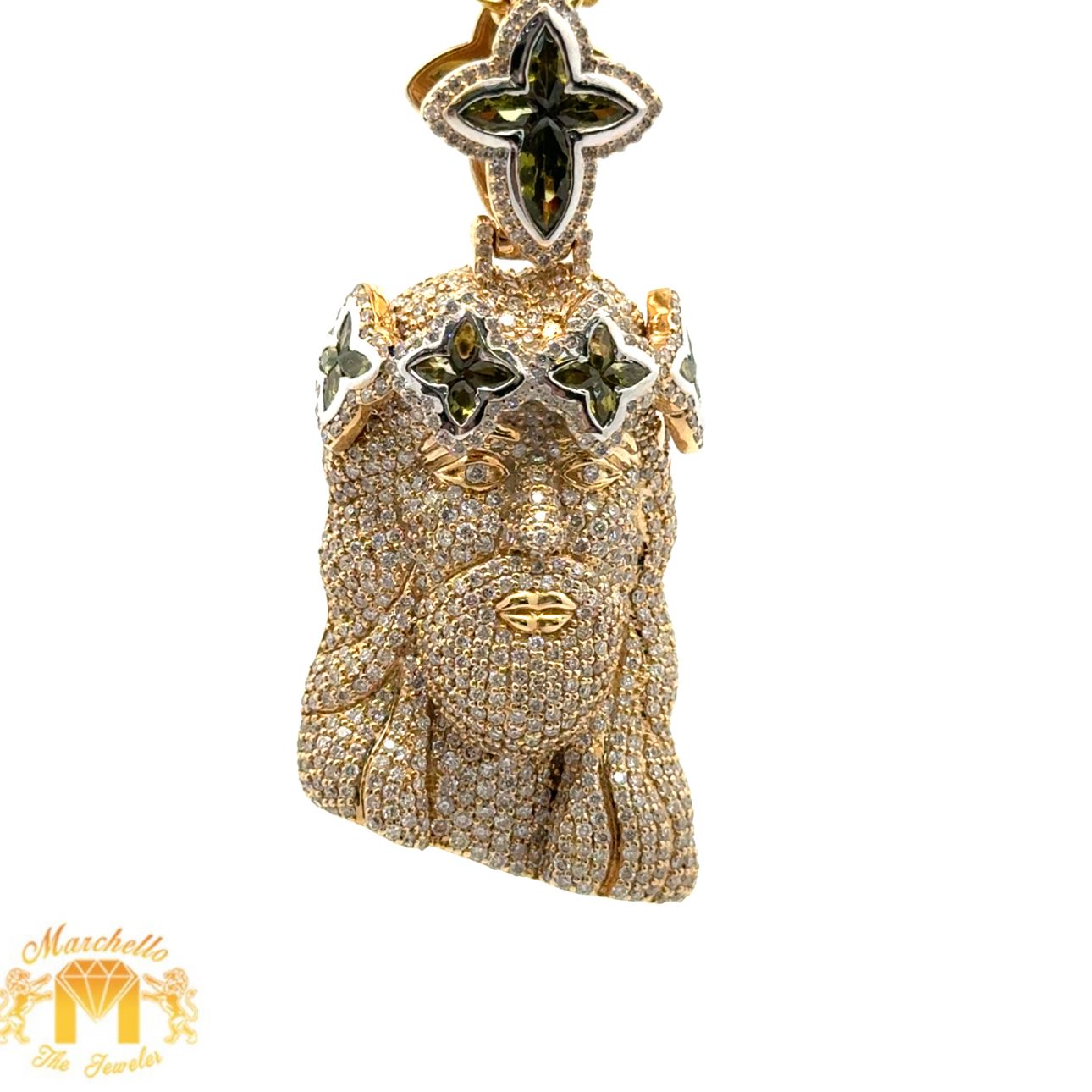 Gold and Diamond Jesus Head Pendant with Multicolored Stones (Choose Your Color)