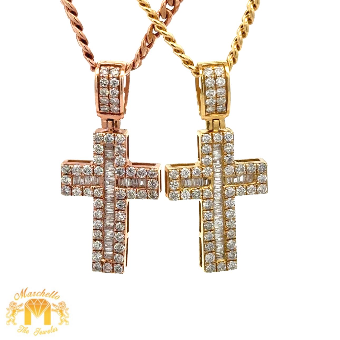 14k gold and diamond Cross Pendant + Gold Cuban Chain (choose your color)