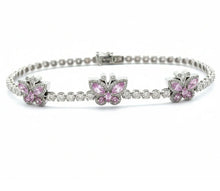 Load image into Gallery viewer, White Gold and Diamond Butterfly Bracelet with pink stones
