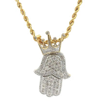 Load image into Gallery viewer, 10k rose &amp; yellow gold and natural diamonds hamsa pendant and chain  (choose your color)