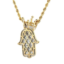 Load image into Gallery viewer, 10k rose &amp; yellow gold and natural diamonds hamsa pendant and chain  (choose your color)