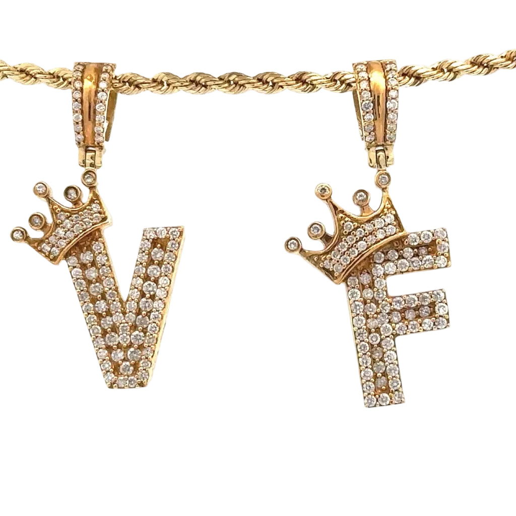 14k yellow gold and natural round diamonds Initial Pendant