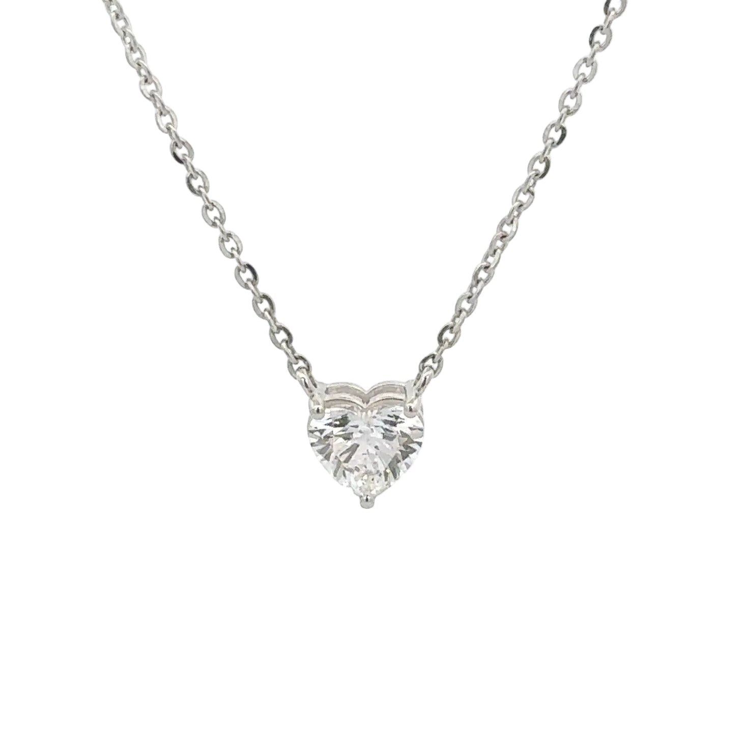 14k White Gold and Diamond Heart Shaped Necklace