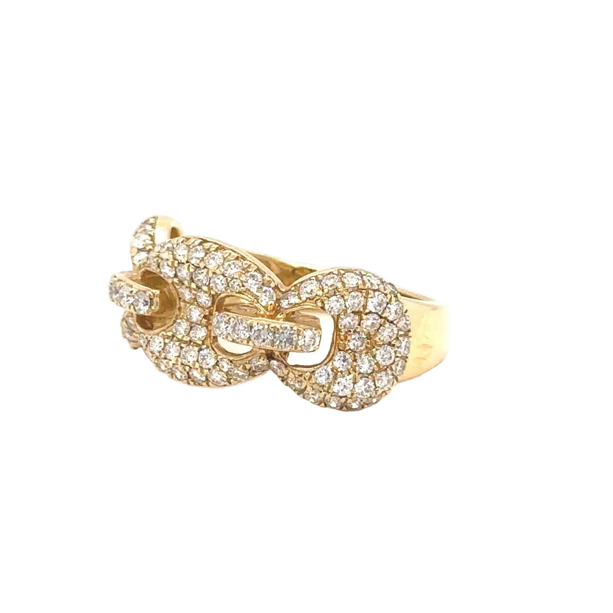 14k Yellow Gold Puffed Diamond Gucci Link Ring