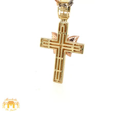 Load image into Gallery viewer, Tri-color Gold and Diamond Butterfly Cross and 2mm Rope Chain Set