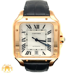 18k Rose Gold 40mm Cartier Santos Watch with Gray Leather Band