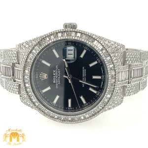 41mm Rolex Datejust Diamond Watch with Stainless Steel Oyster Band (fully iced out, jumbo baguette diamonds))