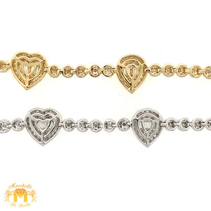 Gold and Diamond 10.4x3.5mm Tennis Bracelet with Hearts and Tear Drops with baguette and round diamonds  (pick gold color)