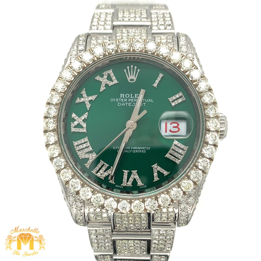 36mm Rolex Datejust Diamond Watch with Stainless Steel Oyster Band (quick set, iced out)