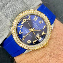 Load image into Gallery viewer, 36mm Rolex Datejust Diamond Watch with Blue Rubber Band (blue dial with Arabic numerals)