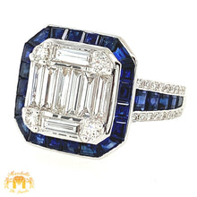 Load image into Gallery viewer, VVS/vs high clarity diamonds set in a 18k White Gold Ladies&#39; Coctail Ring with Blue Sapphire (extra large VVS baguettes)
