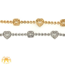 Load image into Gallery viewer, Gold and Diamond 10.4x3.5mm Tennis Bracelet with Squares and Hearts with baguette and round diamonds  (pick gold color)