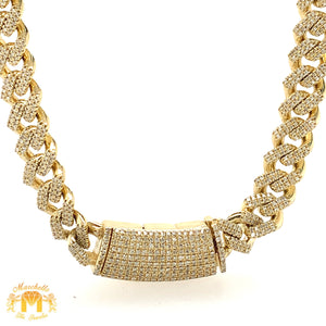 4.43ct Diamond Solid Gold 9x8mm Miami Cuban Link Chain (banana-shaped clasp, pick gold color)