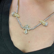 Load image into Gallery viewer, Gold Praying Hands Tennis Diamond Necklace