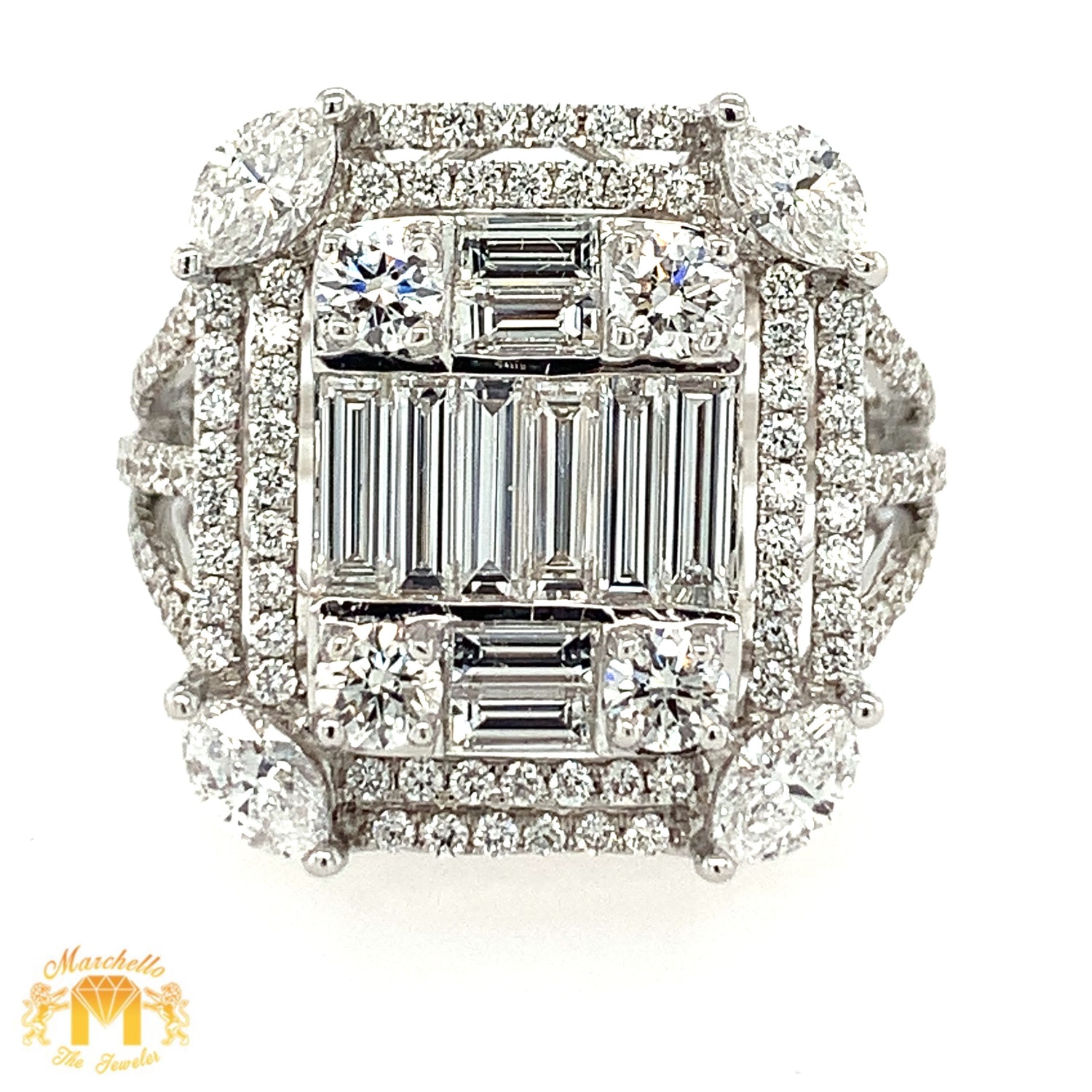 VVS/vs high clarity diamonds set in a 18k White Gold Ladies' Coctail Ring (extra large baguettes)