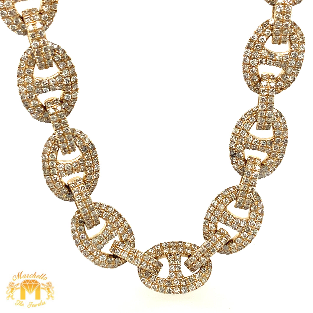 30ct Diamond 14k Yellow Gold 10mm Solid Mariner Link Necklace