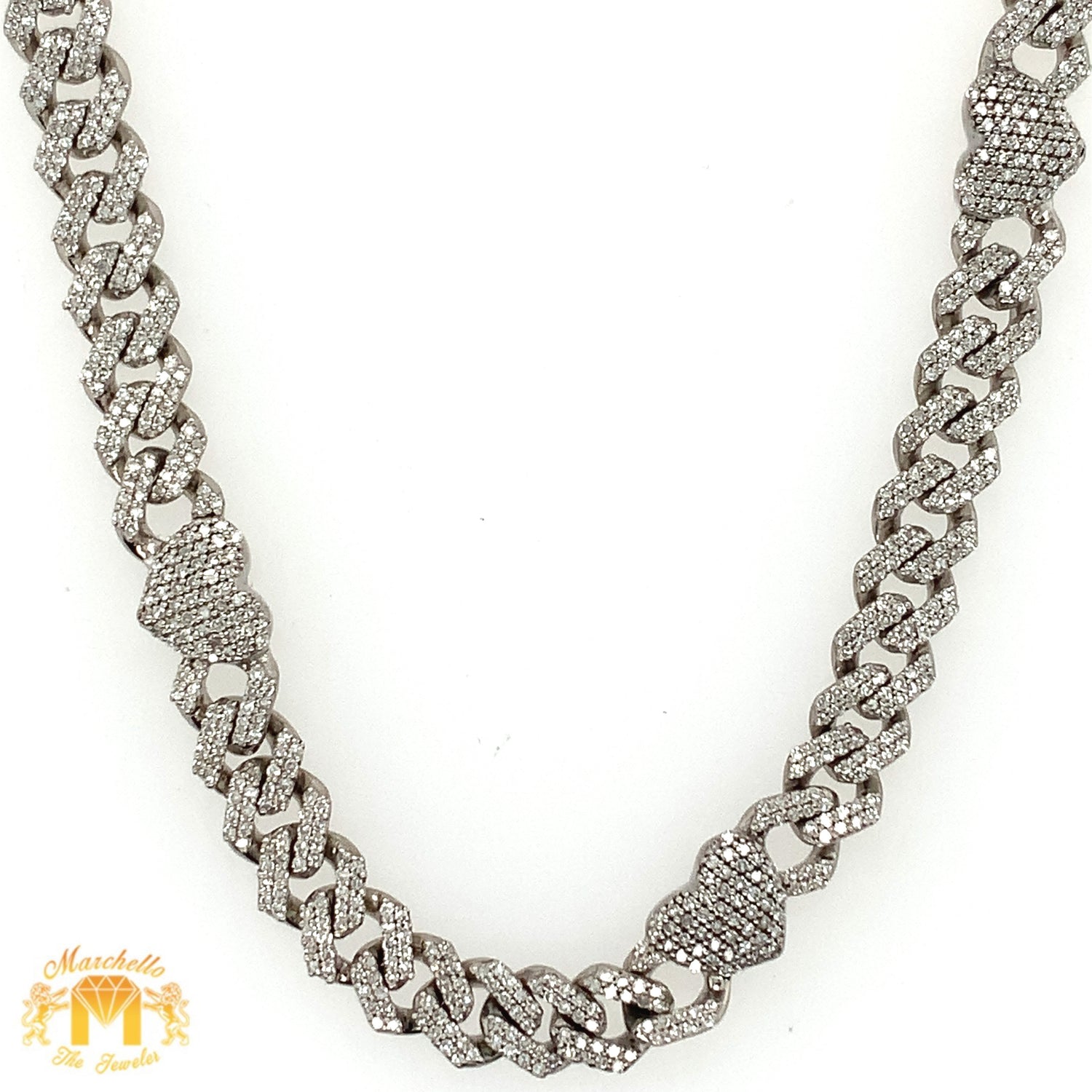 14k Gold and Diamond 7MM Miami Cuban Heart Chain (solid, banana clasp, pick gold color)