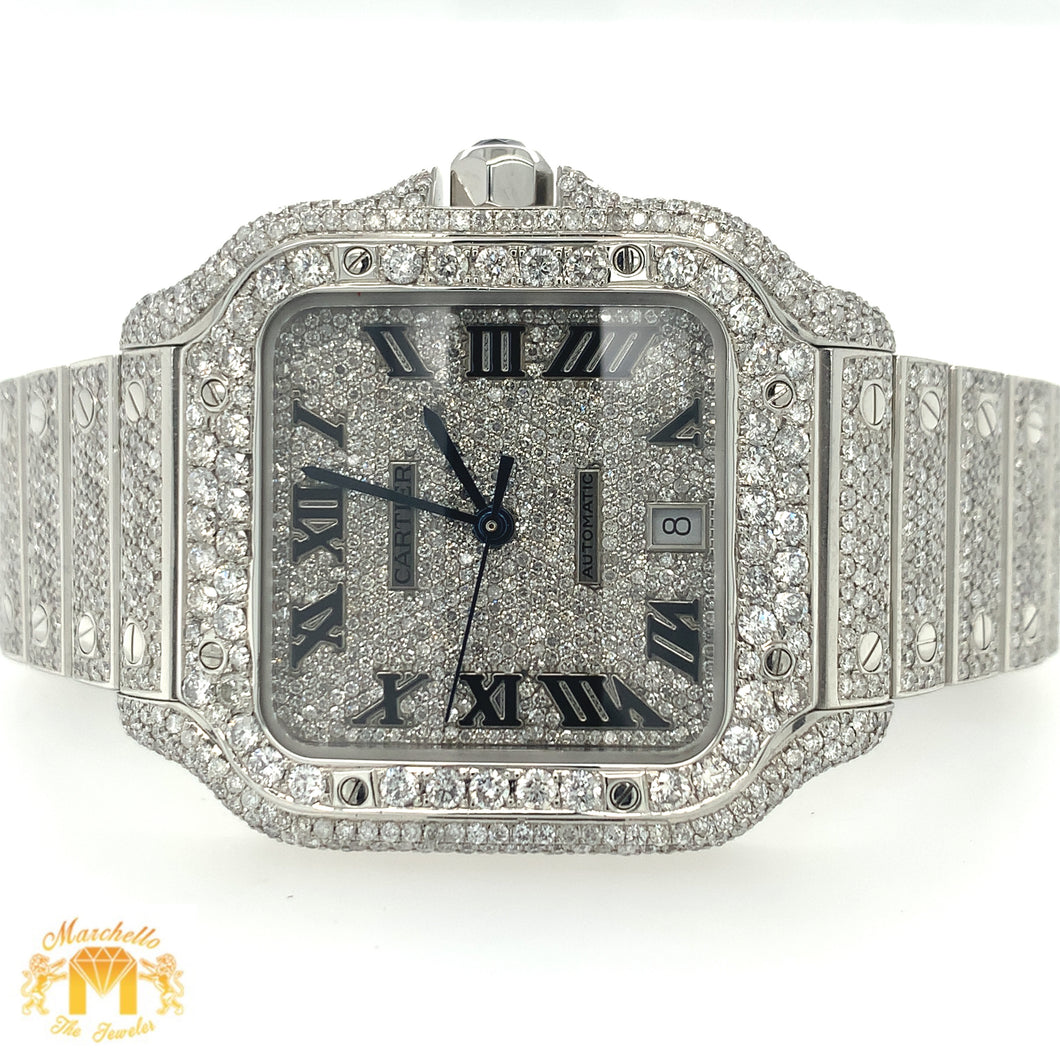 Iced Out 40mm Cartier Santos Stainless Steel Watch with 18.50ct of Diamonds (year: 2023, iced out dial, papers)