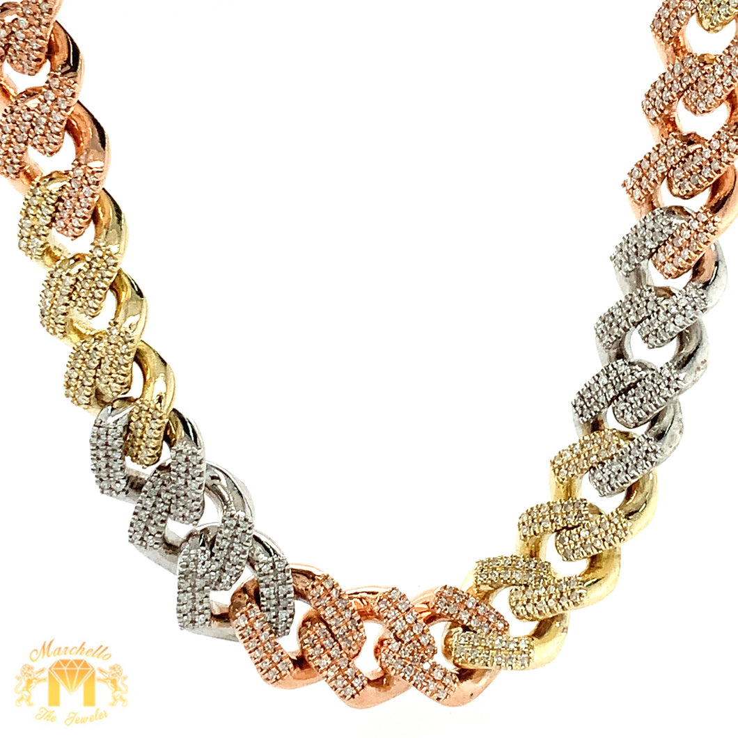 5ct Diamond Solid Gold 10.5x9.5mm Miami Cuban Link Chain (banana-shaped clasp, pick a color)
