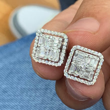 Load image into Gallery viewer, VVS/vs high clarity diamonds set in a 18k White Gold Square Diamond Earrings (VVS Diamonds)