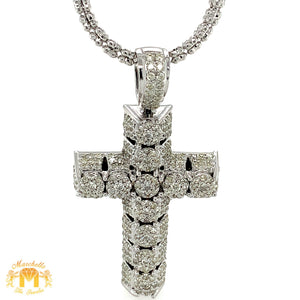 14k Gold 3D Cross Diamond Pendant and 2mm Gold Ice Link Chain Set