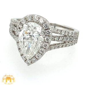 18k White Gold Pear Shaped Engagement Diamond Ring (1.74ct Pear Shaped Solitaire Center Diamond)