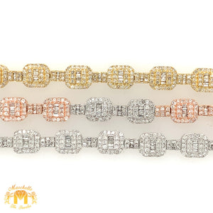 14k Gold Fancy Squares Link Diamond Bracelet (pick a color)