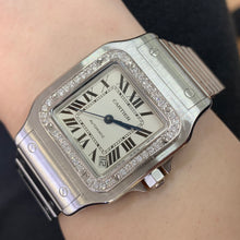 Load image into Gallery viewer, 29mm Cartier Santos Stainless Steel Watch with Custom Diamond Bezel