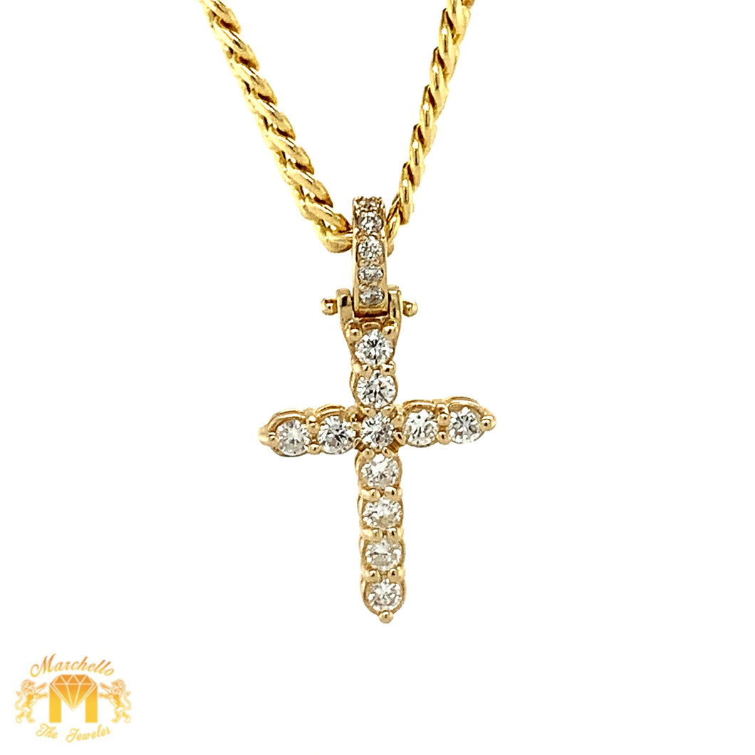 14k Gold and Diamond Cross Paired with Gold Cuban Link Chain (choose gold color)