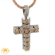 Load image into Gallery viewer, 14k Gold 3D Cross Diamond Pendant and 2mm Gold Ice Link Chain Set