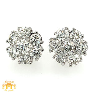 14k Gold Round Diamond Earrings (clover setting, pick gold color)