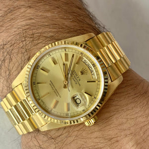36mm 18k Gold Rolex Day-Date Presidential Watch (champagne dial, quick set)