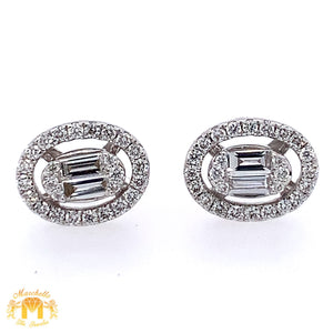 18k White Gold and Diamonds Oval Earrings with a Halo